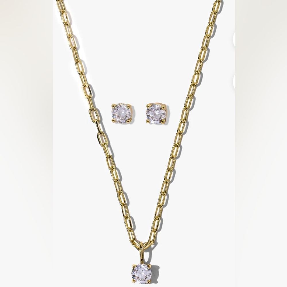 Maria Melinda "The Perfect Pair" necklace and earrings set.. 18k gold plated